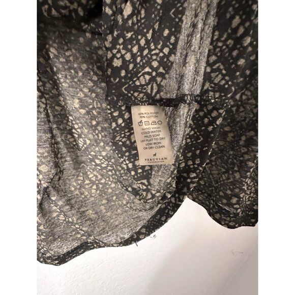 Peruvian Connection Tunic Top Burnout Long Sleeve Sheer Black ,Beige Size S - Picture 4 of 5